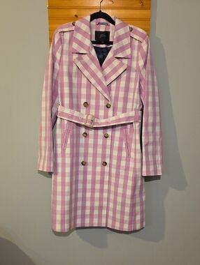 J. Crew 2011 Icon Purple & White Oversized Gingham Double-Breasted Trench Sz 10